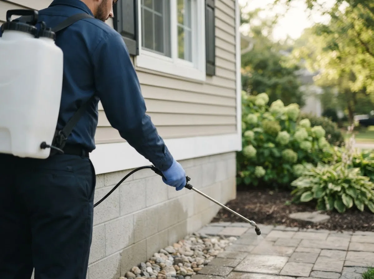 Pest control technician inspecting a home in Englewood, FL
